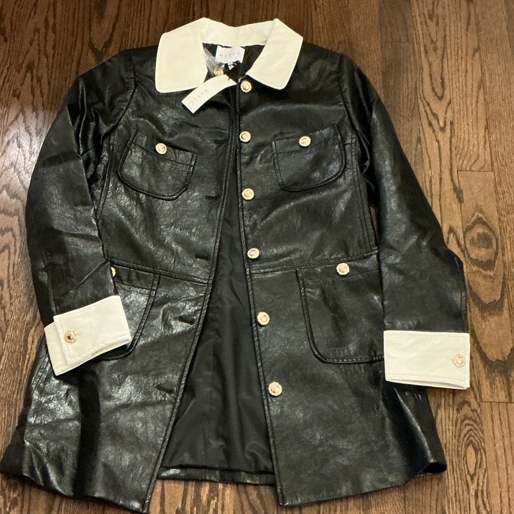 Mable Black and White Faux Leather Jacket or Dress with Gold Accents size small